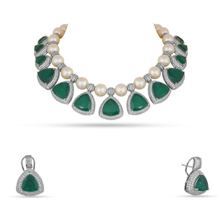 Burdah - Pearl and Green Doublet Doublet Necklace