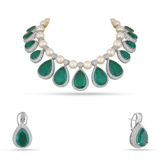 Bushrah - Pearl and Emerald Green Doublet Necklace