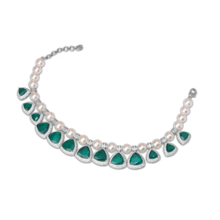 Burdah - Pearl and Green Doublet Doublet Necklace