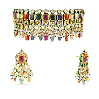 Navratna Centred Kundan Choker Set