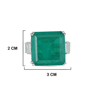 Aqua Green Stone CZ Ring with measurements in cm. 2cm by 3cm.