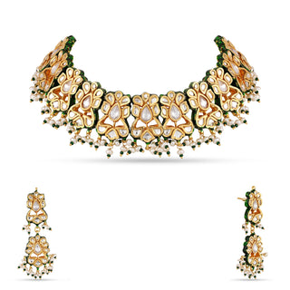 Green Meenakari Kundan Choker Set