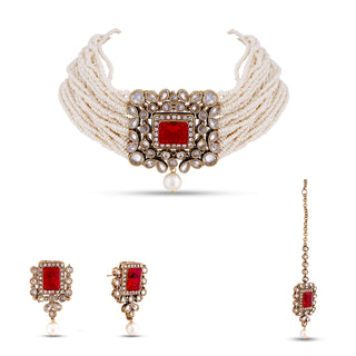 Red Centred Kundan Choker Set