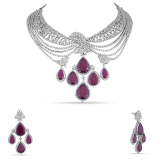 Red Stone CZ Necklace Set