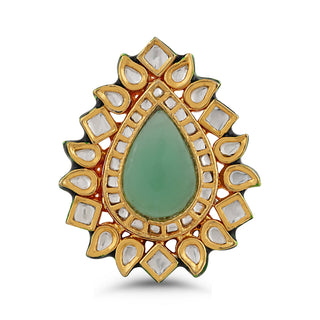 Green Centred Kundan Meenakari Ring