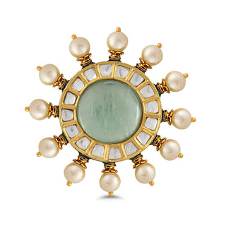 Green Centred Pearled Kundan Ring