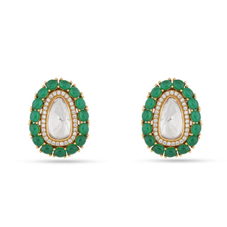 Green Stoned Polki Centre Earrings