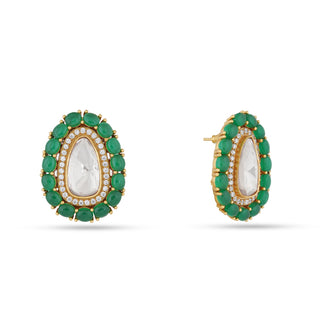 Green Stoned Polki Centre Earrings