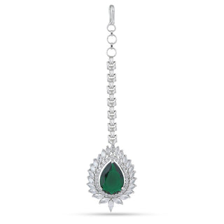 Emerald Green Rhodium Plated Maang Tikka