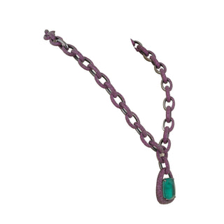 Emerald Green Stone Red Chain CZ Necklace