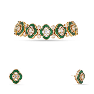 Emerald Green Stone Kundan Choker Set