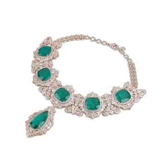 Green Stoned American Diamond Choker Set