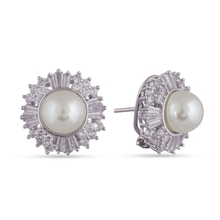 Anwara - Cubic Zirconia Pearl Stud Earrings