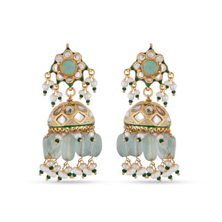 Fluorite Bead Kundan Dangle Earrings