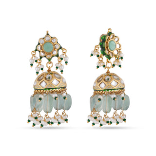 Fluorite Bead Kundan Dangle Earrings