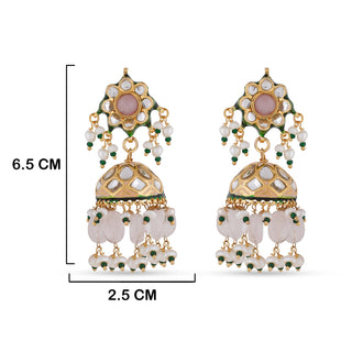 Rose Bead Meenakari Earrings with measurements in cm. 6.5cm by 2.5cm.