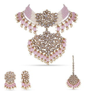 Pink Bead Kundan Choker Set