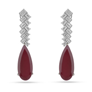 CZ and Ruby Drop Earrings