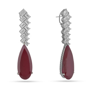 CZ and Ruby Drop Earrings