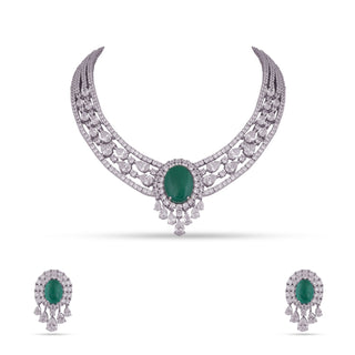 Bareerah - Green Centred CZ Necklace Set