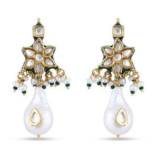 White Drop Star Shaped Kundan Earrings. Front view.