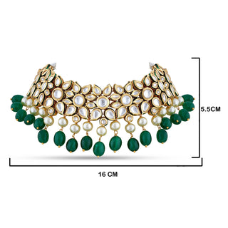 Festive outfit deserves outstanding accessories just like our kundan studden choker set with pearl and green drops. Along with Chocker Measurements in cm. 16 by 5.5cm.