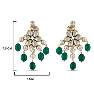 Festive outfit deserves outstanding accessories just like our kundan studden choker set with pearl and green drops. Earring measurements in cm. 7.5 by 4cm.