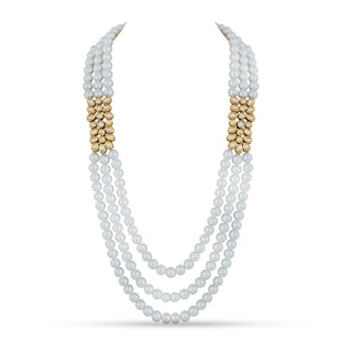  Triple Strand White Pearl Kundan Necklace