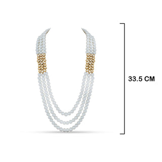  Triple Strand White Pearl Kundan Necklace