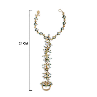 Beaded Kundan Haath Phool with measurements in cm. 24cm in height.