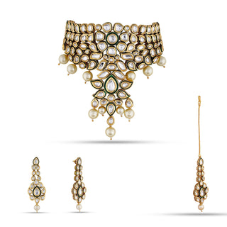 Kundan Polki Crystal Pearled Choker Set