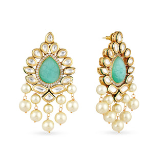 Light Blue Stone Kundan Pearl Drop Earrings