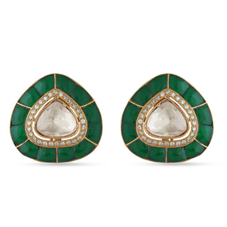 Polki Centre Green Stud Earrings