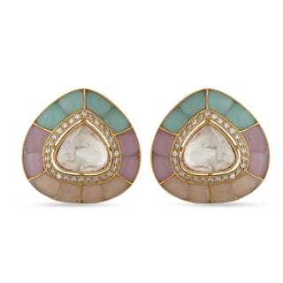 Polki Centred Multi Coloured Stud Earrings