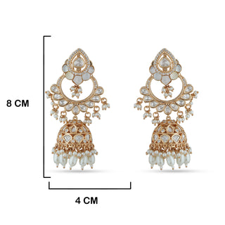 Jhumki Kundan Pearl Drop Earrings with Measurements