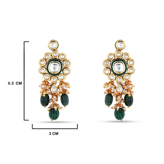  Polki Crystal Green Earrings with measurements in cm. 6.5cm by 3cm.