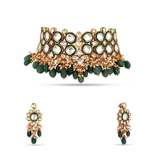  Polki Crystal Green Choker Set