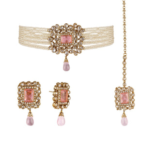 Lamia - Kundan Pink Stone Pearl Choker Set