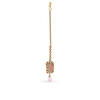 Lamia - Kundan Pink Stone Pearl Choker Maang Tikka. Full View.