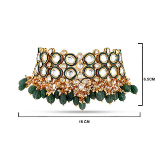  Polki Crystal Green Choker with measurements in cm. 18cm by 6.5cm.