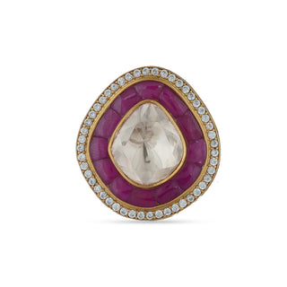 Polki Centred Magenta Ring 