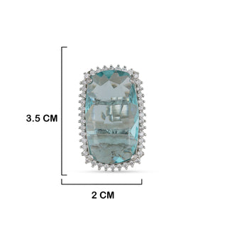 Aqua Blue CZ Ring with measurements in cm. 3.5cm by 2cm.