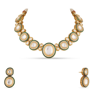 Single Line Polki and Meenakari Necklace Set