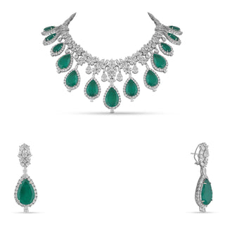 Cubic Zirconia Emerald Green Tear Drop Necklace Set