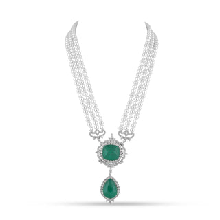 Multi Strand Double Green Stone CZ Necklace