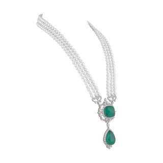 Multi Strand Double Green Stone CZ Necklace