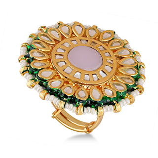 Pink Centred Meenakari Kundan Ring