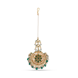 Kundan Green Bead Maang Tikka