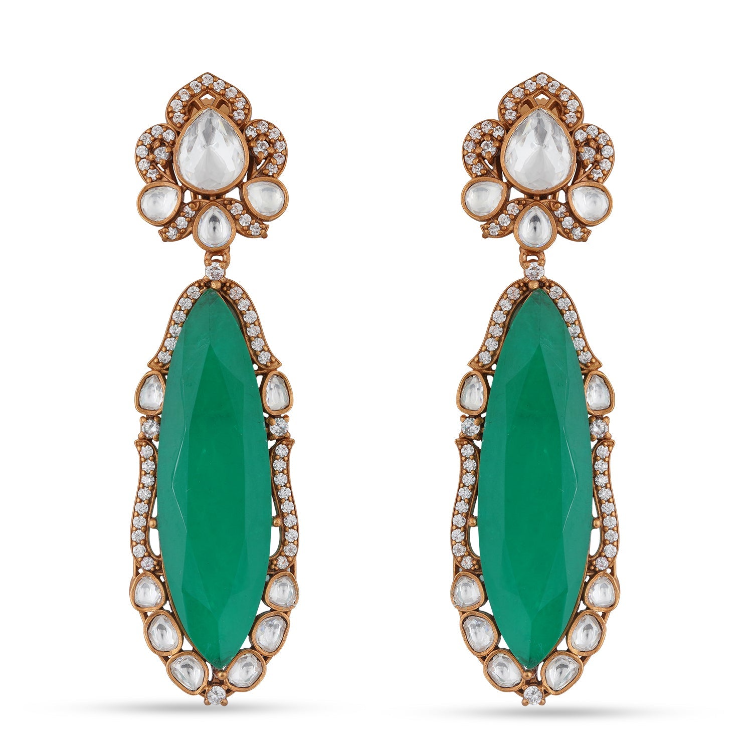 Emerald Green Kundan style Long Earrings by BeYou : Amazon.in: Fashion
