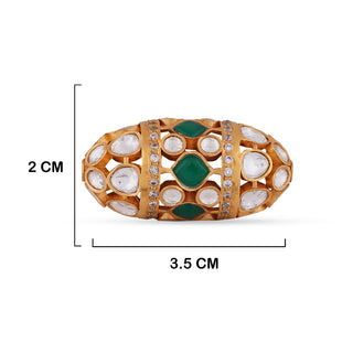  Polki and Green Stone Kundan Ring